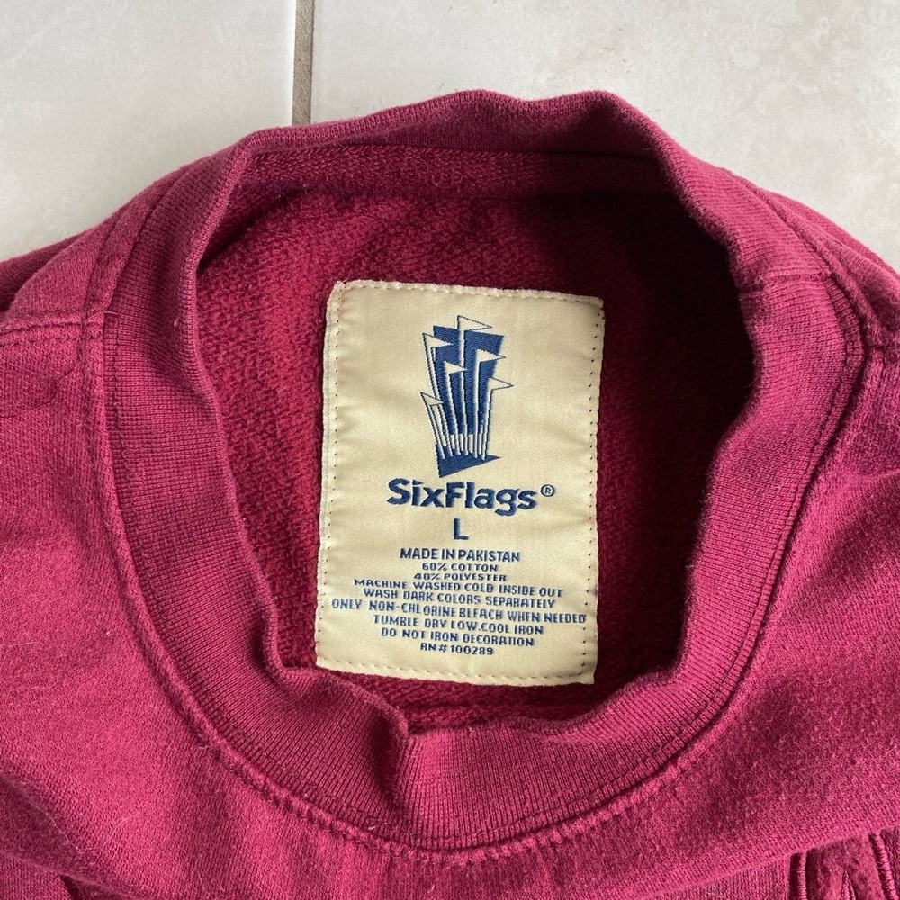 Six Flags Magic Mountain Embroidered Burgundy Cre… - image 4